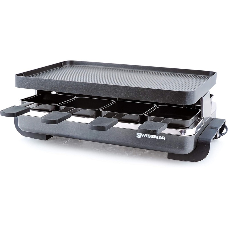 Swissmar KF-77041 Classic 8-Person Raclette Party Grill with Reversible Cast Aluminum Non-Stick Grill Plate/Crepe Top, Black | Bigbigmart.com