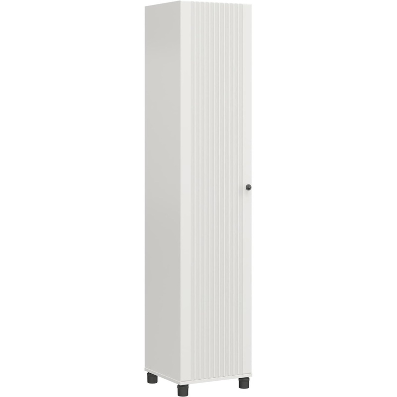 SystemBuild Evolution Kendall 16 Wide 1 Door Storage Cabinet, Fluted White | Bigbigmart.com