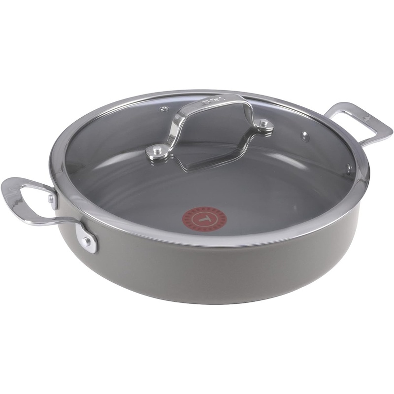 T-fal Ceramic Excellence Reserve Ceramic Nonstick Universal Pan 5.5 Quart Induction Oven Broiler Safe 500F Cookware, Pots and Pans Grey | Bigbigmart.com