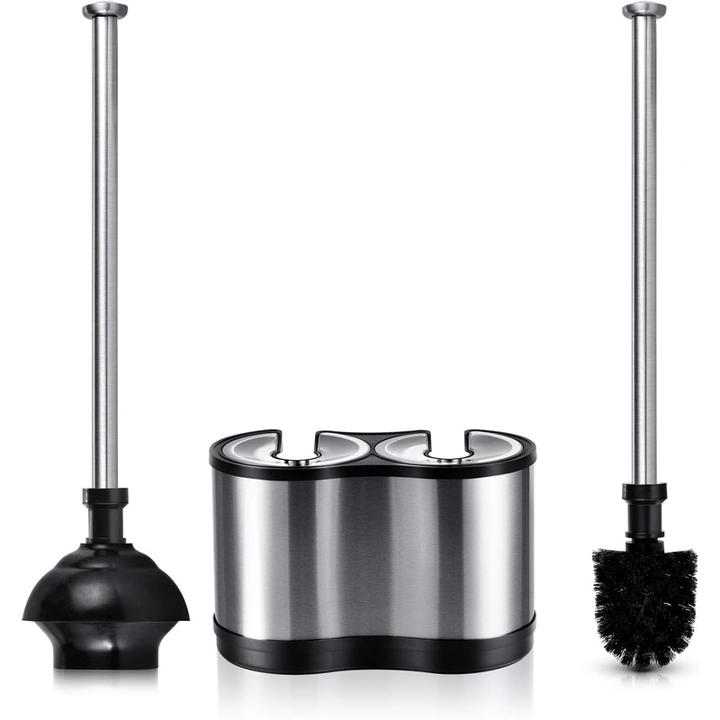 ToiletTree Products Modern Deluxe Freestanding Toilet Brush and Plunger Combo (Stainless Steel, Brush and Plunger Combo Set 4.5 x 9.75 x 18.5) | Bigbigmart.com