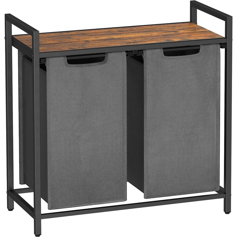 VASAGLE Laundry Hamper, Laundry Basket, Laundry Sorter with 2 Pull-Out and Removable Bags, Shelf, Metal Frame, 2 x 12.1 Gallons (46L), 28.8 x 13 x 28.4 Inches, Rustic Brown and Gray UBLH201G01 | Bigbigmart.com