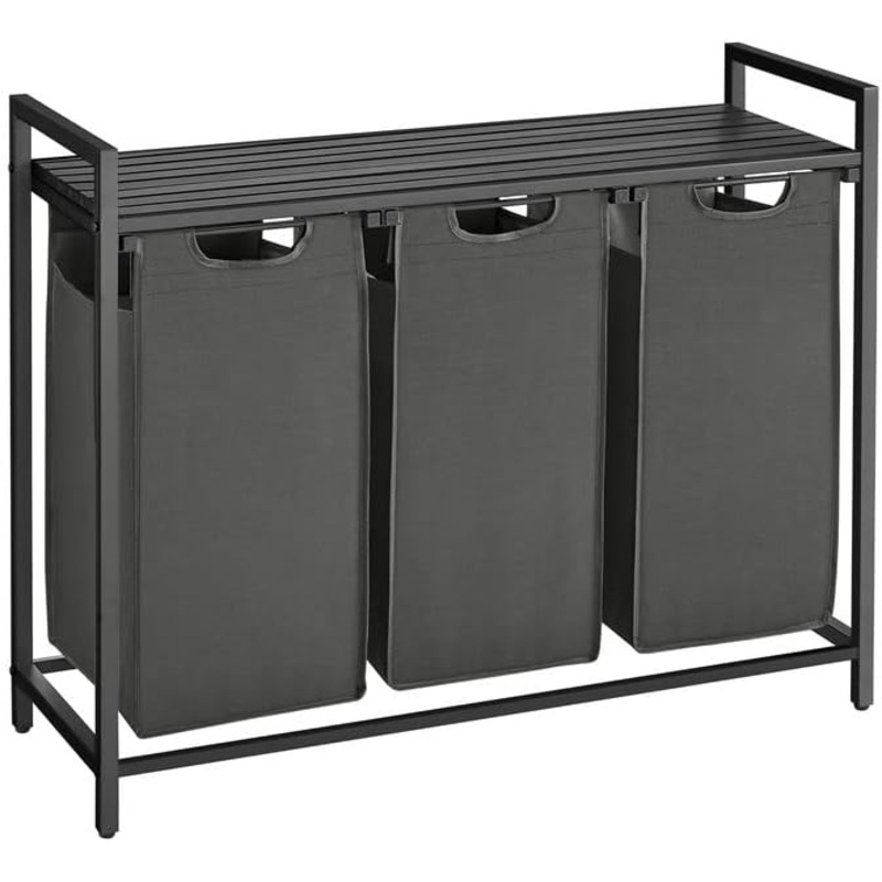 VASAGLE Laundry Hamper, Laundry Basket, Laundry Sorter with 3 Pull-Out and Removable Bags, Shelf, Metal Frame, 3 x 10 Gallons (38L), 36.4 x 13 x 28.4 Inches, Black and Gray UBLH301G01 | Bigbigmart.com