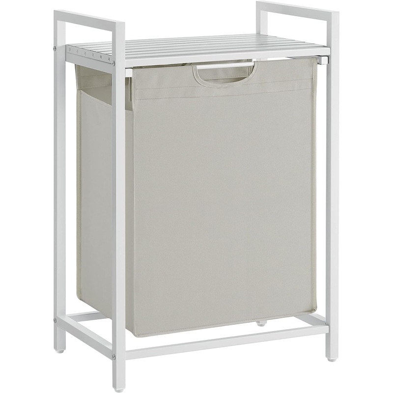 VASAGLE Laundry Hamper, Laundry Basket, Laundry Sorter with Pull-Out and Removable Laundry Bag, Shelf, Metal Frame, 17.2 Gallons (65L), 19.7 x 13 x 28.4 Inches, White UBLH101W01 | Bigbigmart.com