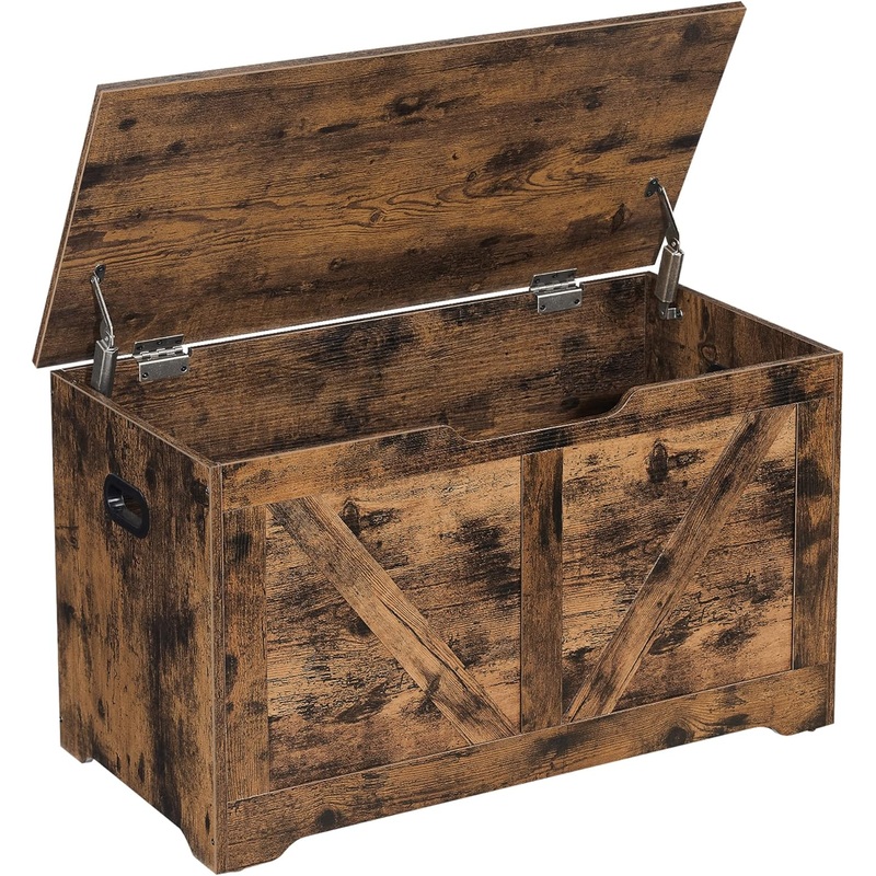 VASAGLE Storage Chest, Storage Trunk with 2 Safety Hinges, Storage Bench, Shoe Bench, Barn Style, 15.7 x 31.5 x 18.1 Inches, for Entryway, Bedroom, Living Room, Rustic Brown ULSB062T01 | Bigbigmart.com