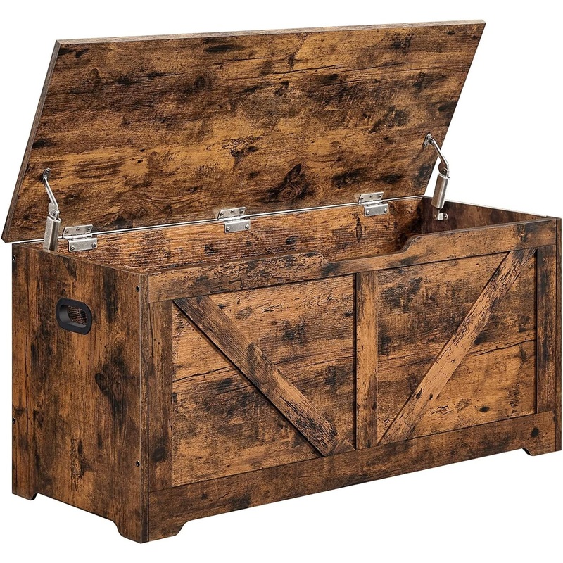 VASAGLE Storage Chest, Storage Trunk with 2 Safety Hinges, Storage Bench, Shoe Bench, Barn Style, 15.7 x 39.4 x 18.1 Inches, for Entryway, Bedroom, Living Room, Rustic Brown ULSB060T01 | Bigbigmart.com