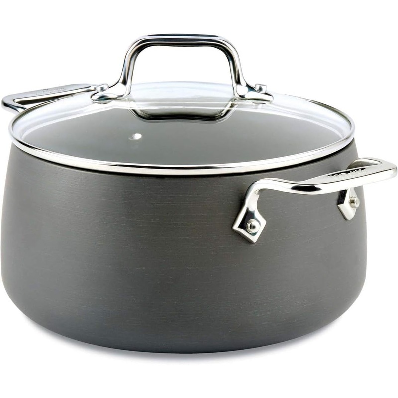 All-Clad HA1 Hard Anodized Nonstick Stockpot 4 Quart Induction Oven Broiler Safe 500F, Lid Safe 350F Pots and Pans, Cookware Black | Bigbigmart.com