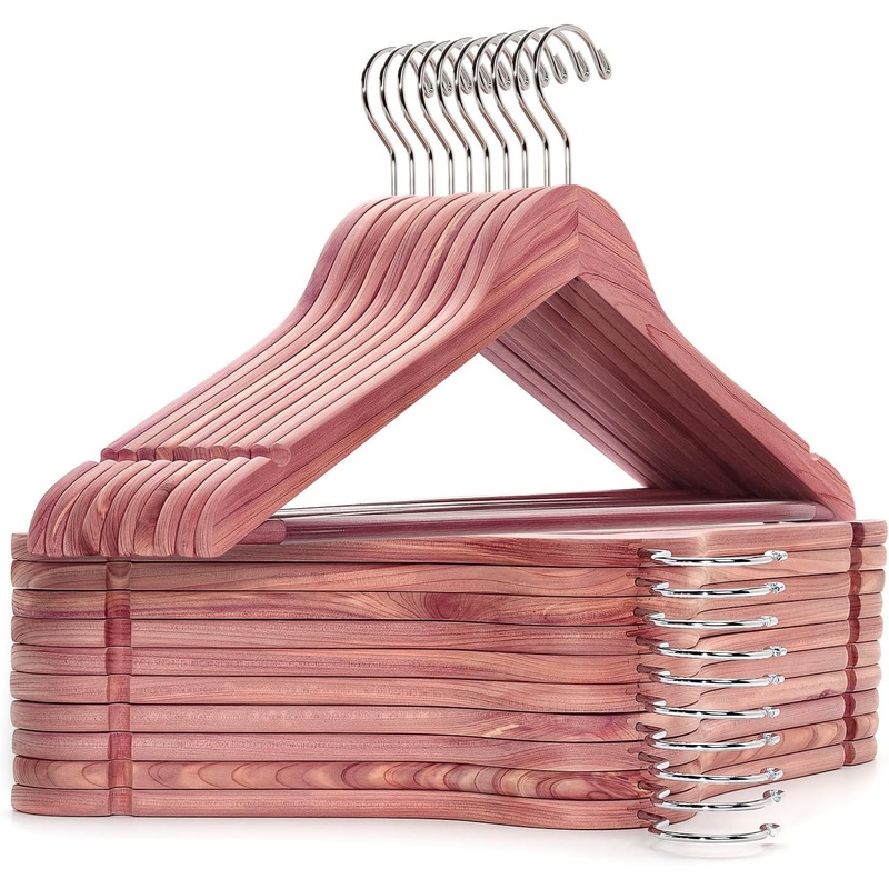 Amber Home American Red Cedar Hangers 30 Pack, Smooth Finish Wood Coat Hangers for Suit Shirt, Aromatic Cedar Clothes Hangers with Swivel Hook & Notches for Dress, Jacket, Pants (Cedar,30) | Bigbigmart.com