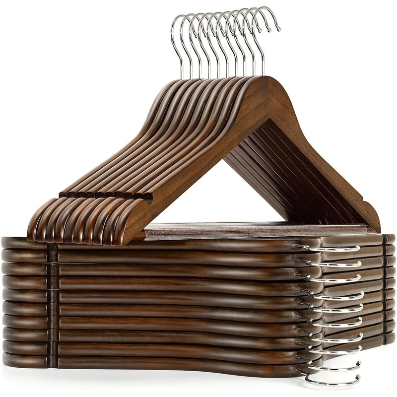 Amber Home Solid Wood Suit Coat Hangers 30 Pack, Smooth Retro Finish Wooden Dress Hangers with Non Slip Pant Bar, Clothes Hangers with 360 Swivel Hook & Notches for Jacket, Pant, Shirt (Retro, 30) | Bigbigmart.com