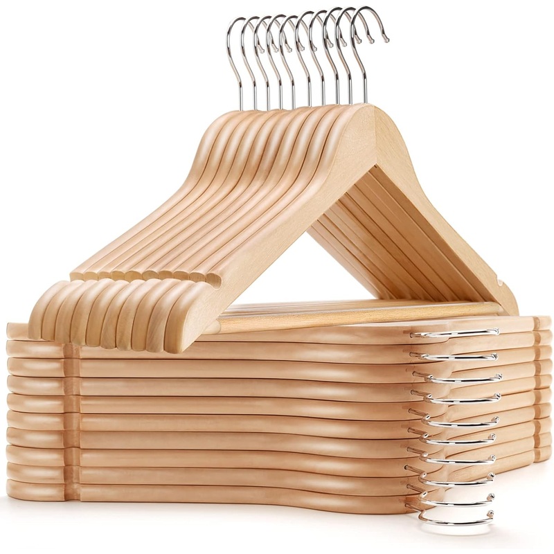 Amber Home Wooden Coat Hangers 30 Pack, Natural Wood Suit Hangers with Non Slip Pant Bar, Clothes Hangers for Shirts, Jackets, Dress, Pant (Natural, 30) | Bigbigmart.com