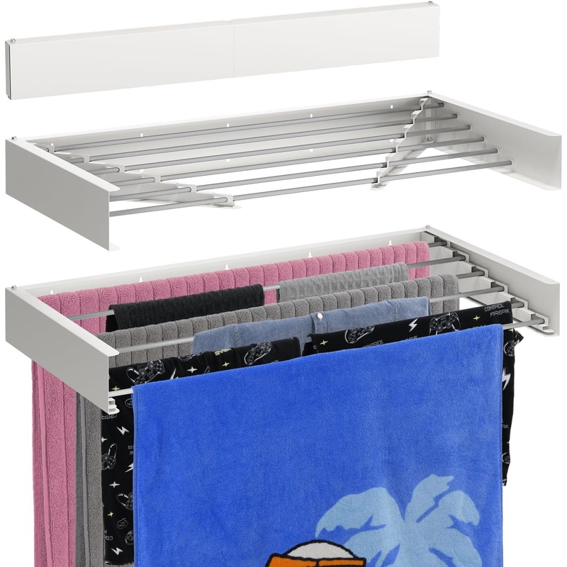 Bartnelli Wall Mounted Clothes Drying Rack for Laundry | Collapsible Clothing Racks for Indoor and Outdoor Use | Patented Foldable Design for Space-Saving Efficiency (40 White) | Bigbigmart.com