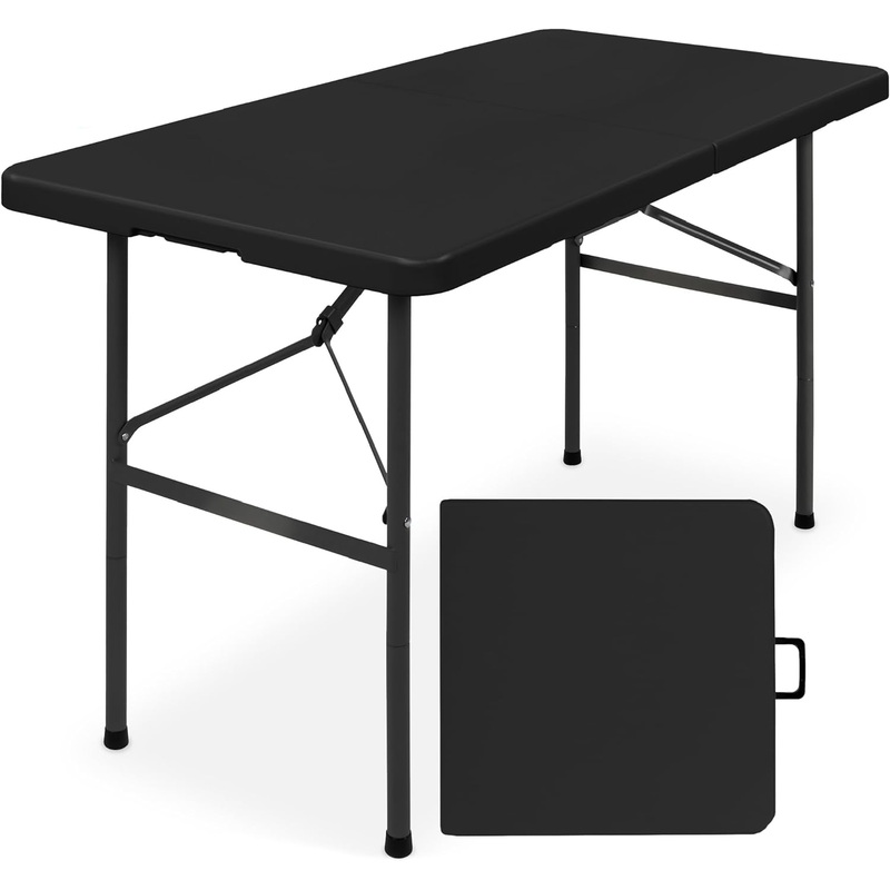 Best Choice Products 4ft Plastic Folding Table, Indoor Outdoor Heavy Duty Portable w/Handle, Lock for Picnic, Party, Camping – Black | Bigbigmart.com