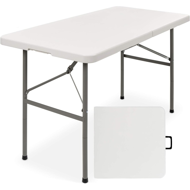 Best Choice Products 4ft Plastic Folding Table, Indoor Outdoor Heavy Duty Portable w/Handle, Lock for Picnic, Party, Camping – White | Bigbigmart.com