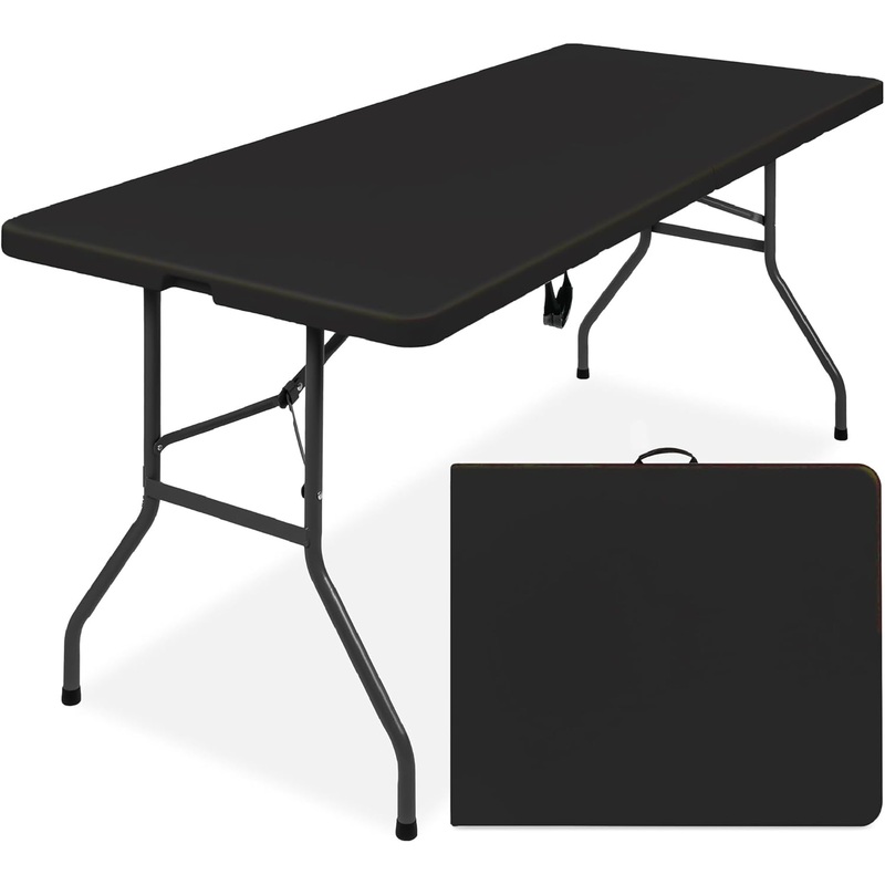 Best Choice Products 6ft Plastic Folding Table, Indoor Outdoor Heavy Duty Portable w/Handle, Lock for Picnic, Party, Camping – Black | Bigbigmart.com