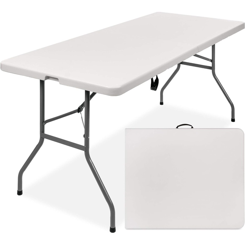 Best Choice Products 6ft Plastic Folding Table, Indoor Outdoor Heavy Duty Portable w/Handle, Lock for Picnic, Party, Camping – White | Bigbigmart.com