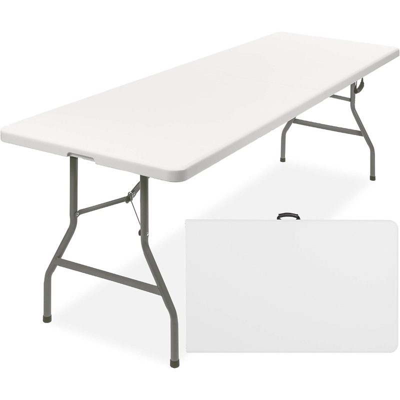 Best Choice Products 8ft Plastic Folding Table, Indoor Outdoor Heavy Duty Portable w/Handle, Lock for Picnic, Party, Pong, Camping – White | Bigbigmart.com
