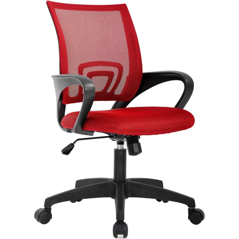 BestOffice Home Mesh Office Chair Ergonomic Desk Chair Mid Back Computer Chair Task Rolling Swivel Chair with Lumbar Support Arms Modern Executive Adjustable Chair for Girl Adults Women(Red) | Bigbigmart.com