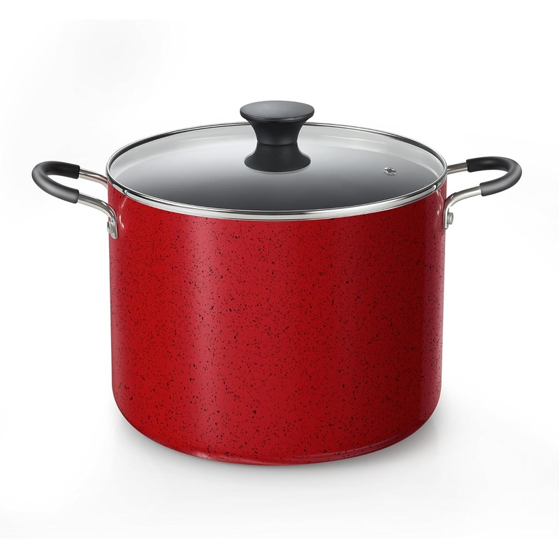 Cook N Home Nonstick Stockpot with Lid 10.5-QT, Professional Deep Cooking Pot Canning Cookware Stock Pot with Glass Lid, Marble Red | Bigbigmart.com
