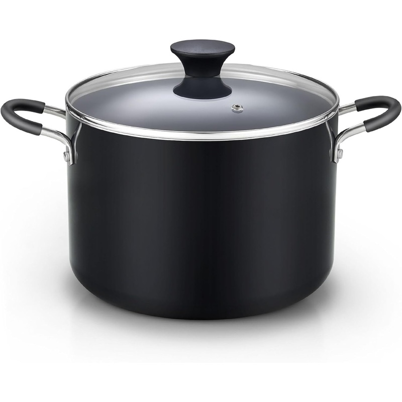 Cook N Home Nonstick Stockpot with Lid 8-QT, Professional Deep Cooking Pot Canning Cookware Stock Pot with Glass Lid, Black | Bigbigmart.com