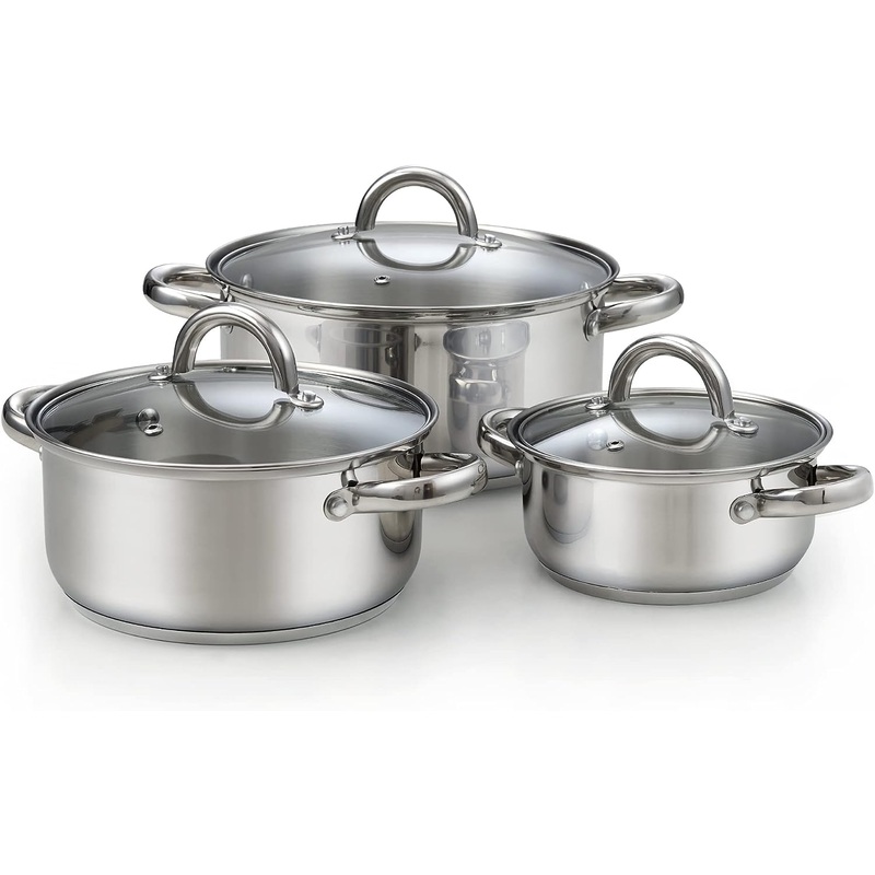 Cook N Home Sauce Pot Stainless Steel Stockpot with Glass Lid, Basic Saucier Casserole Pan Set, 6-Piece | Bigbigmart.com