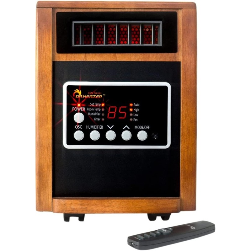 Dr Infrared Heater DR998, 1500W, Advanced Dual Heating System with Humidifier and Oscillation Fan and Remote Control, Cherry | Bigbigmart.com