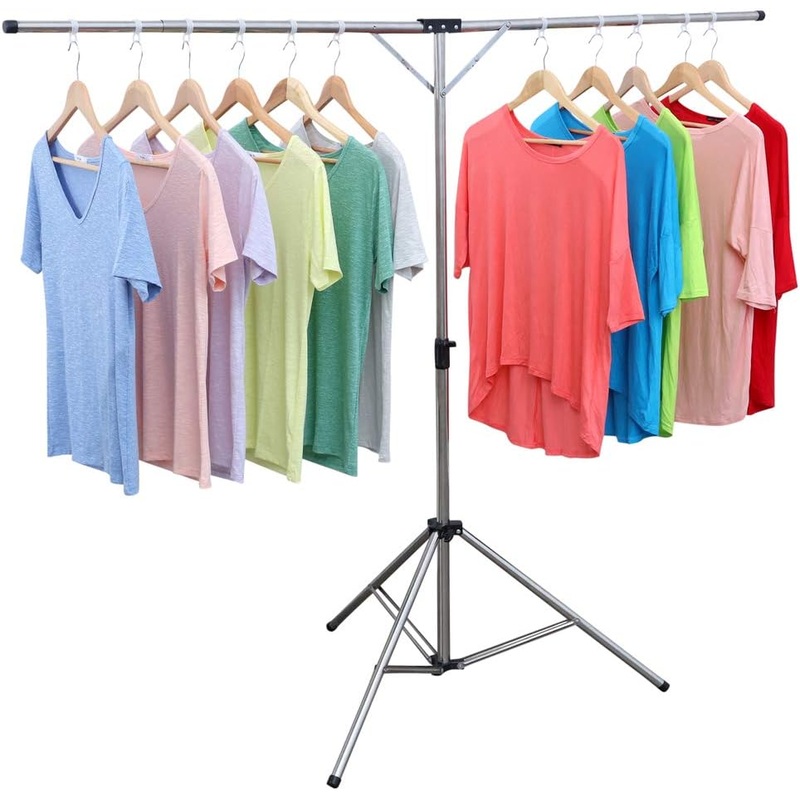 exilot Foldable Portable Space Saving Clothes Drying Rack, Heavy Duty Stainless Steel Laundry Drying Racks, Adjustable High Capacity Garment Rack, with Windproof Hooks. | Bigbigmart.com