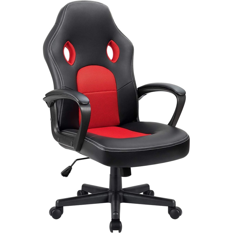 Furmax Office Chair Desk Chair Leather Gaming Chair Computer Chair Racing Style Ergonomic Adjustable Swivel Task Chair with Lumbar Support and Arms (Red) | Bigbigmart.com