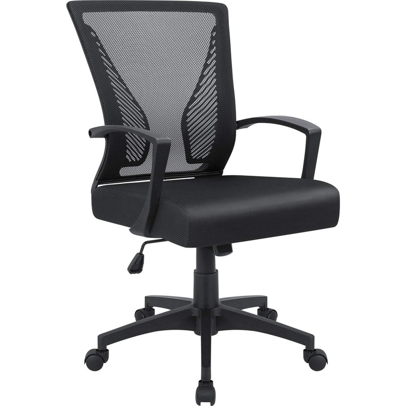 Furmax Office Chair Mid Back Swivel Lumbar Support Desk Chair, Computer Ergonomic Mesh Chair with Armrest (Black) | Bigbigmart.com