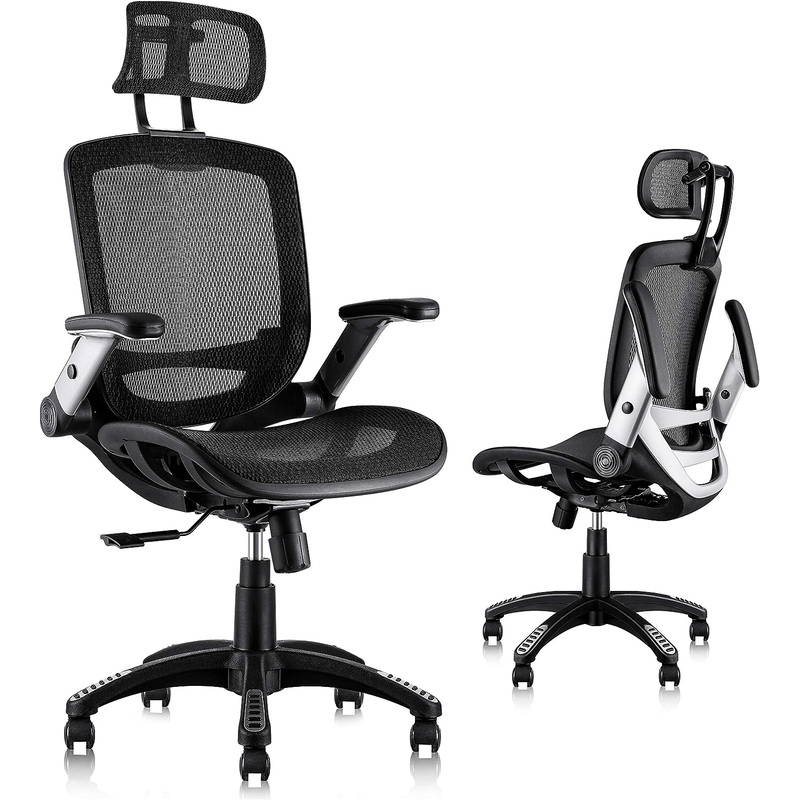 GABRYLLY Ergonomic Mesh Office Chair, High Back Desk Chair – Adjustable Headrest with Flip-Up Arms, Tilt Function, Lumbar Support and PU Wheels, Swivel Computer Task Chair | Bigbigmart.com