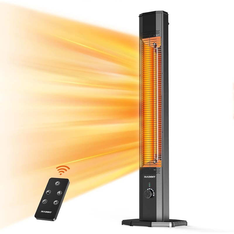 HAIMMY Outdoor Electric Patio Heater, Haimmy 42in Infrared Heater with Remote, 9 Heat Levels, 9H Timers, 1500W Instant Heating, Safety Lock, Tip-Over & Overheat Protection, IPX5 Waterproof Tower Space Heater | Bigbigmart.com