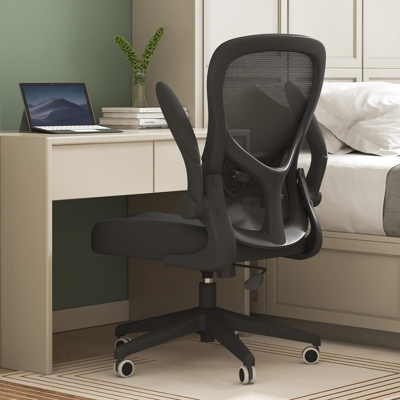 Hbada Office Chair Ergonomic Desk Chair, Office Desk Chairs with PU Silent Wheels, Breathable Mesh Computer Chair with Adjustable Lumbar Support, Flip-up Armrests, Tilt Function, Black | Bigbigmart.com