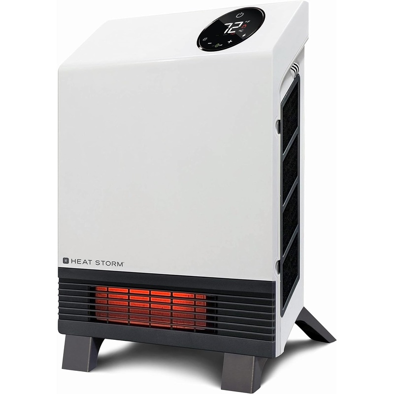 Heat Storm Wave Floor to Wall Infrared Space Heater with Attachable Feet, Remote Control, Built in Thermostat, 500-1000 Watts, 13x4x17 in, With Feet | Bigbigmart.com