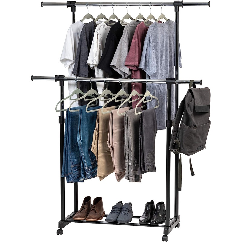 IRIS USA Adjustable and Extendable Double Rod Garment Rack | Bigbigmart.com