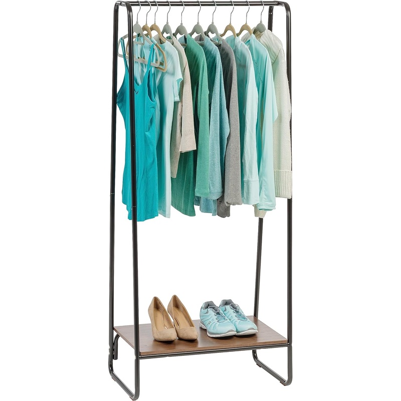 IRIS USA Metal Garment Rack with Wood Shelf, Black/Brown | Bigbigmart.com