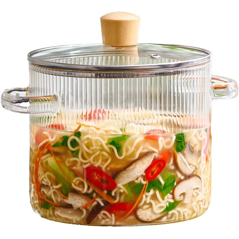 Le’raze Glass Cooking Pot with Lid – 2L(68oz) Heat Resistant Borosilicate Glass Cookware Stovetop Pot Set – Simmer Pot with Cover Safe for Soup, Milk, Baby Food | Bigbigmart.com