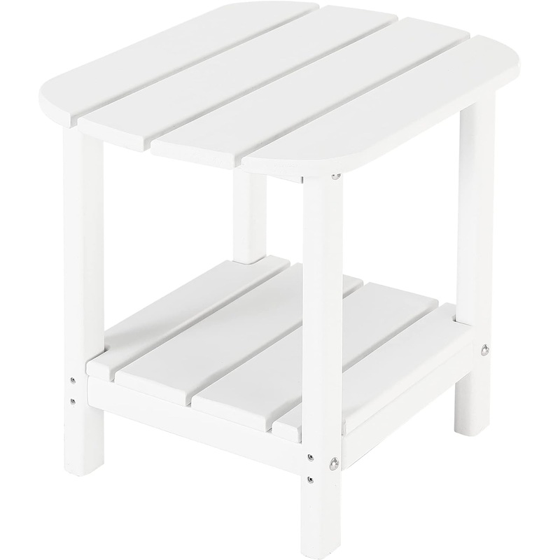 LZRS Double Adirondack Side Table, Outdoor Side Tables, End Tables for Patio, Backyard,Pool, Indoor Companion, Easy Maintenance & Weather Resistant, Oval double Layer(White) | Bigbigmart.com