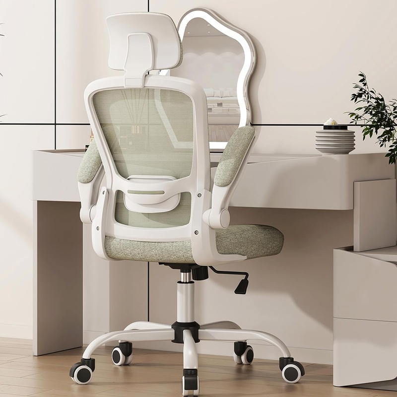 Mimoglad Office Chair, High Back Ergonomic Desk Chair with Adjustable Lumbar Support and Headrest, Swivel Task Chair with flip-up Armrests for Guitar Playing, 5 Years Warranty, Beige | Bigbigmart.com