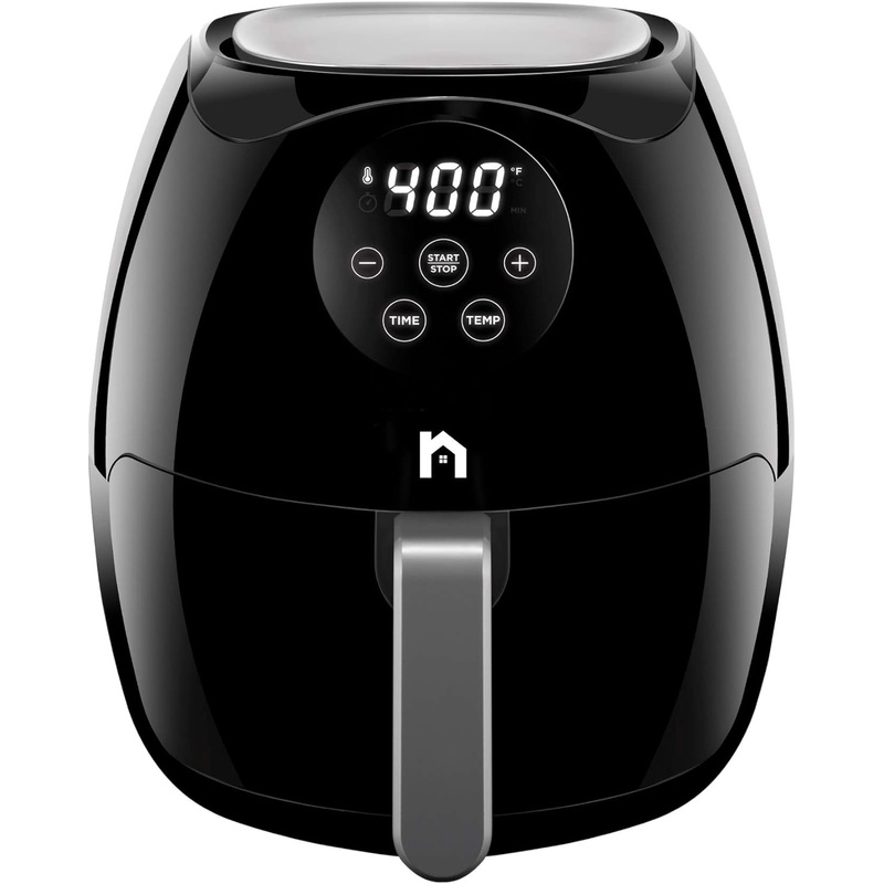 New House Kitchen Digital 3.5 Liter Air Fryer w/ Flat Basket, Touch Screen AirFryer, Non-Stick Dishwasher-Safe Basket, Use Less Oil For Fast Healthier Food, 60 Min Timer & Auto Shut Off, Black | Bigbigmart.com