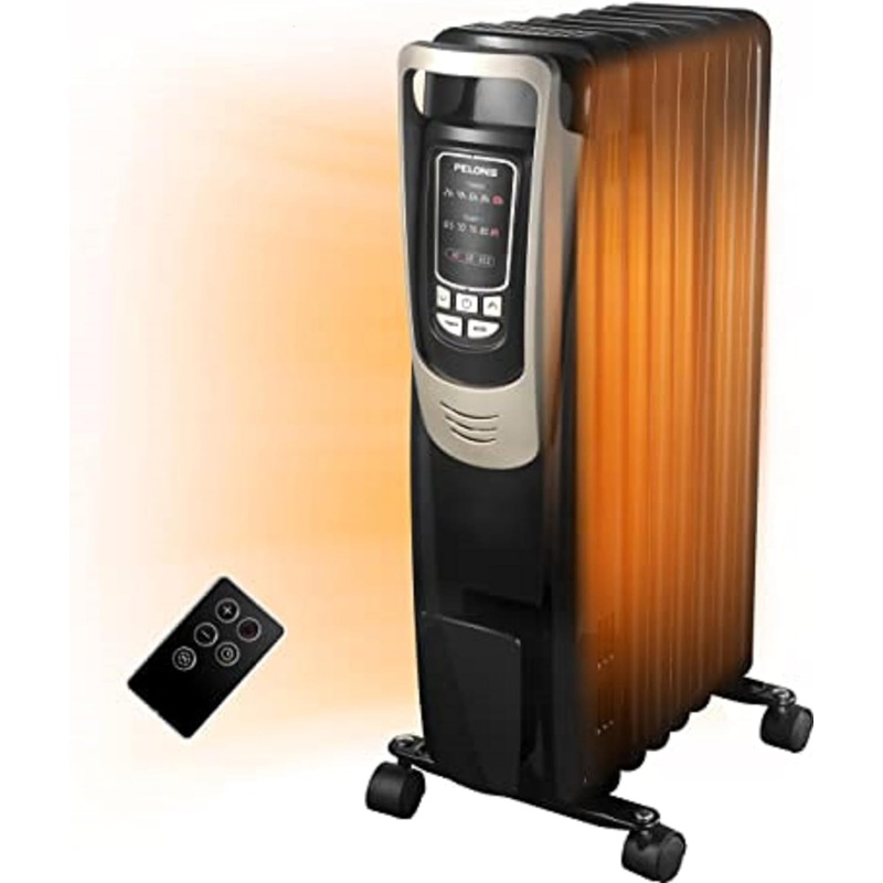 PELONIS Oil Filled Radiator Heater Luxurious Champagne Portable Space Heater with Programmable Thermostat, 10H Timer, Remote Control, Tip Over&Overheating Functions, Quiet Heater for Home Office | Bigbigmart.com