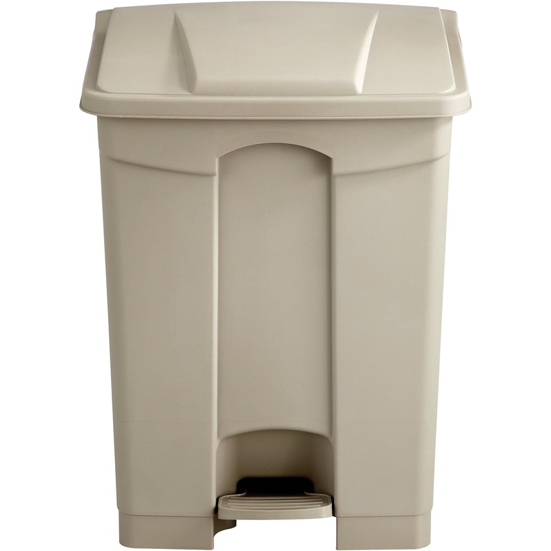 Safco Products Plastic Step-On Trash Can 9922TN, Tan, Hands-Free Disposal, 17-Gallon Capacity | Bigbigmart.com