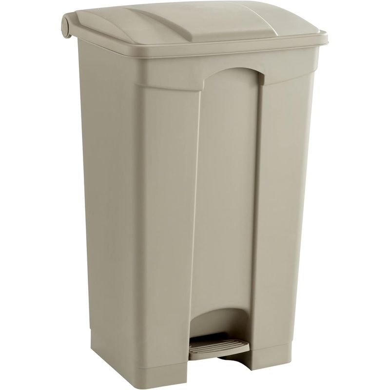 Safco Products Plastic Step-On Trash Can 9923TN, Tan, Hands-Free Disposal, 23-Gallon Capacity | Bigbigmart.com