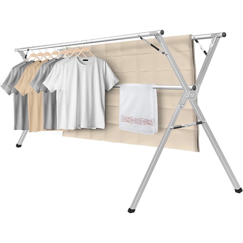 Sarahipe Sillars Clothes Drying Rack, 94.5 inches Laundry Drying Rack Clothing Foldable & Collapsible Stainless Steel Heavy Duty Clothing Drying Rack with Windproof Hooks for Indoor Outdoor | Bigbigmart.com