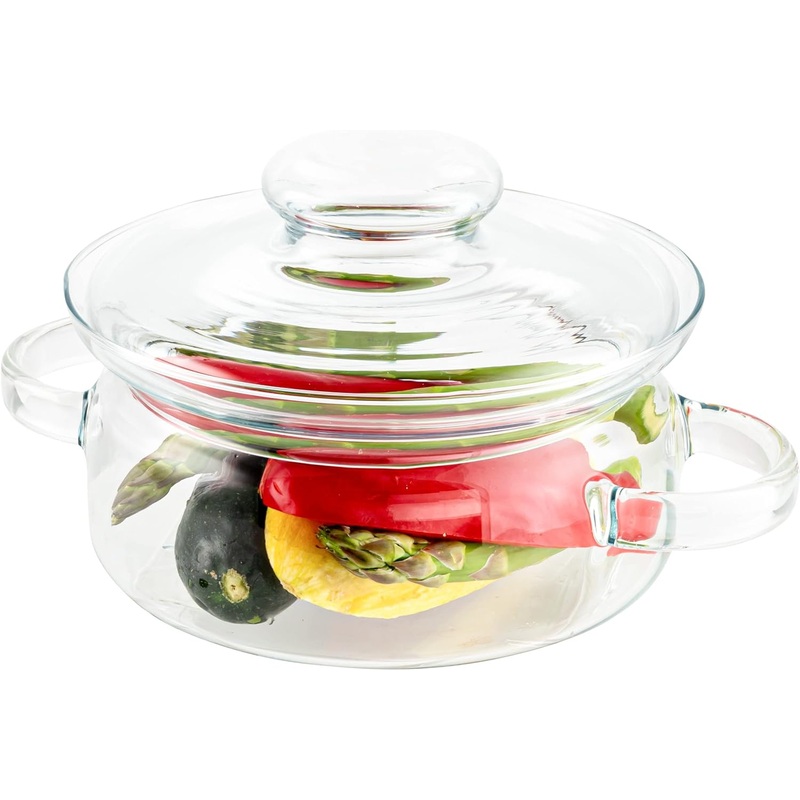 Simax Glass Pot, 1 Quart Glass Saucepan, Simmer Pot With Lid, Heat Resistant Handles, Serving Dish, Microwave, Stove and Dishwasher Safe Borosilicate Glass, Potpourri Simmer Pot Transparent | Bigbigmart.com