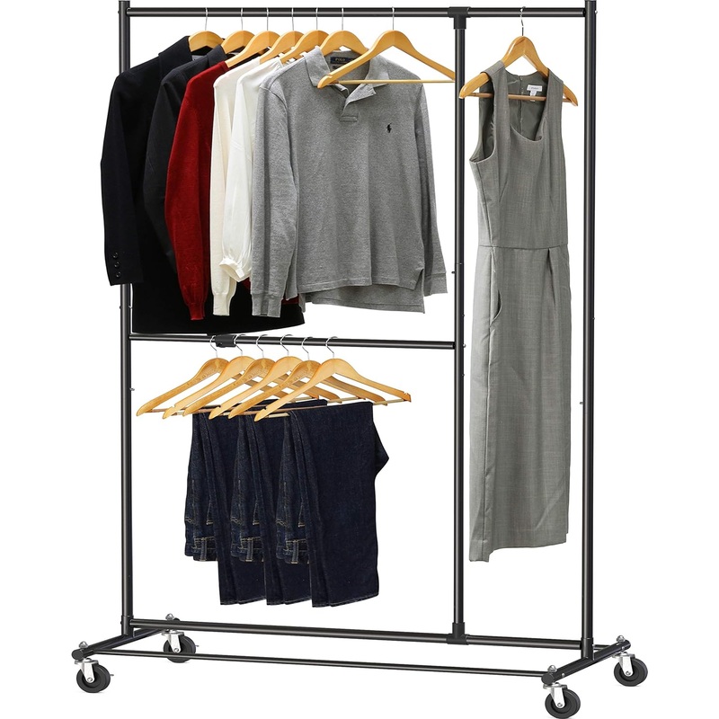 Simple Houseware Dual Bar Adjustable Garment Rack, Black, 72-inch Height | Bigbigmart.com