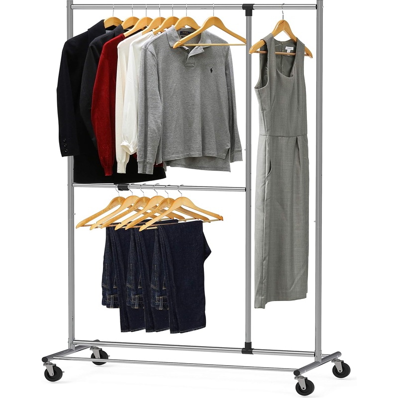 Simple Houseware Dual Bar Adjustable Garment Rack, Chrome, 72-inch Height | Bigbigmart.com