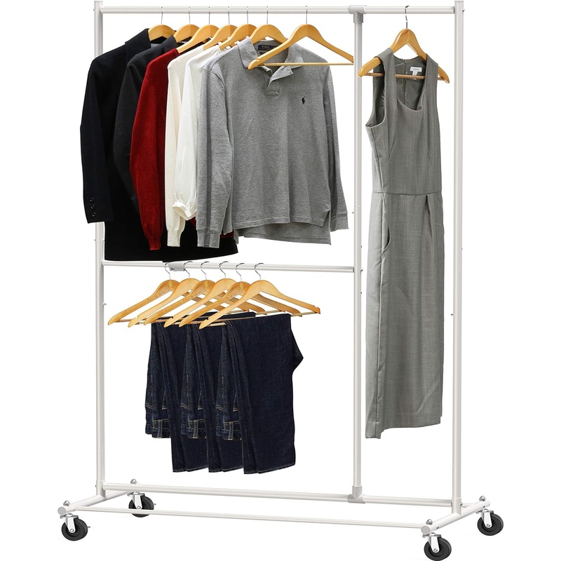 Simple Houseware Dual Bar Adjustable Garment Rack, White, 72-inch Height | Bigbigmart.com