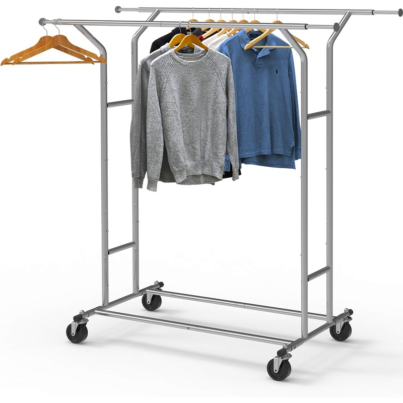 Simple Houseware Heavy Duty Double Rail Clothing Garment Rack, Chrome | Bigbigmart.com
