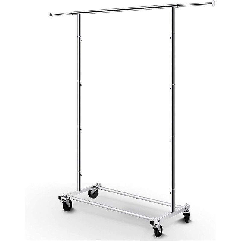 Simple Trending Standard Rod Clothing Garment Rack, Rolling Clothes Organizer on Wheels for Hanging Clothes, Chrome | Bigbigmart.com