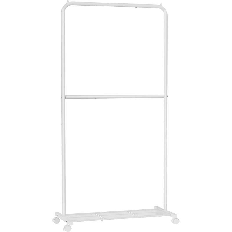 SONGMICS Clothes Rack with Wheels, 36 Inch Double-Rod Garment Rack, Clothing Rack, 44 lb Load Capacity, 2 Brakes, Steel Frame, White UHSR027W01