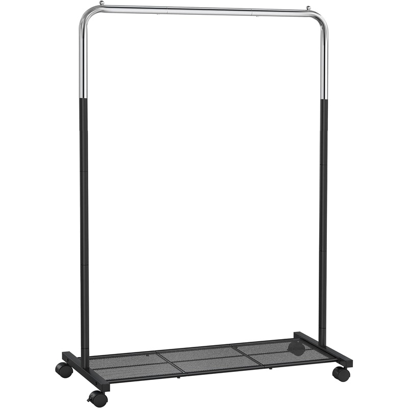 SONGMICS Clothes Rack with Wheels, 36 Inch Garment Rack, Clothing Rack for Hanging Clothes, with Dense Mesh Storage Shelf, 110 lb Load Capacity, 2 Brakes, Steel Frame, Black and Chrome UHSR025E01 | Bigbigmart.com