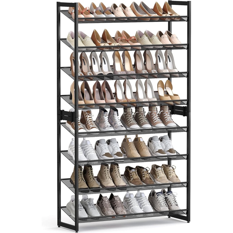 SONGMICS Shoe Rack, 8-Tier Shoe Organizer, Metal Shoe Storage for Garage, Entryway, Set of 2 4-Tier Stackable Shoe Shelf